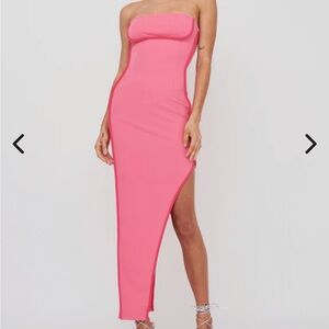 October Strapless Piping Midi Dress Hot Pink